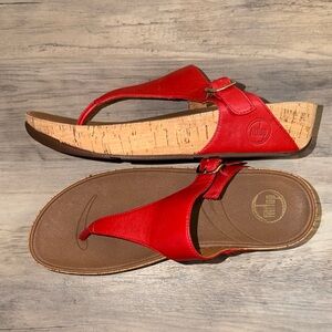 Fitflop women’s 10 flip flop sandals Red cork skinny leather thong comfort nwot